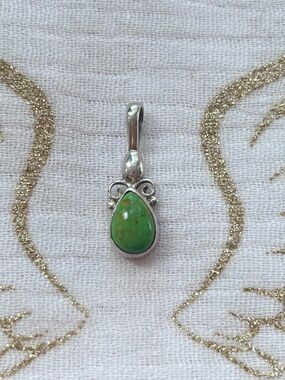 Dainty Sterling Silver Teardrop Green Turquoise Pendant